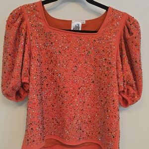 QUEEN OF SPARKLES Orange Sequin Blouse